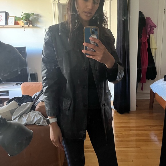 M0851 Rugby North america. Black leather jacket - Picture 3 of 7